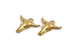 Ox Skull Pendant, Gold Plated Brass Ox Head Skull Charm With 1 Loop, Pendant (30x31mm) N1210