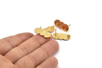 Gold Round Earring, 2 Gold Plated Brass Circle Stud Earrings With 1 Loop (21x10mm) N1782