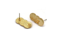 Gold Round Earring, 2 Gold Plated Brass Circle Stud Earrings With 1 Loop (21x10mm) N1782