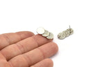 Silver Round Earring, 2 Antique Silver Plated Brass Circle Stud Earrings With 1 Loop (21x10mm) N1782