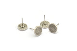 Silver Round Earring, 4 Antique Silver Plated Brass Round Stud Earrings (10x1.5mm) N1537