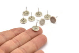 Silver Round Earring, 4 Antique Silver Plated Brass Round Stud Earrings (10x1.5mm) N1537