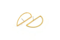 Gold Half Moon Earring, 2 Gold Plated Brass Semi Circle Stud Earrings (23x45x2x1mm) D1493 A1457