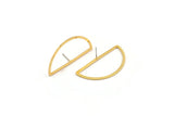 Gold Half Moon Earring, 2 Gold Plated Brass Semi Circle Stud Earrings (23x45x2x1mm) D1493 A1457
