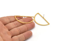 Gold Half Moon Earring, 2 Gold Plated Brass Semi Circle Stud Earrings (23x45x2x1mm) D1493 A1457
