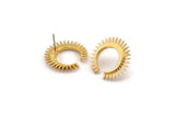 Gold Moon Earring, 2 Gold Plated Brass Crescent Moon Stud Earrings (21x2.5mm) N1433
