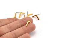 Earring Studs, 6 Gold Plated Brass -  Geometric Stud Earrings - Gold Plated Brass Earrings - Earrings (16x8x1.5mm) N1419