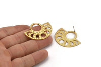 Moon Phases Earring, 2 Gold Plated Brass Semi Circle Stud Earrings (38x30x1.2mm) N0951