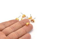 Gold Moon Earring, 6 Gold Plated Brass Crescent Moon Stud Earrings (8x5x3mm) N1404