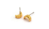 Gold Moon Earring, 6 Gold Plated Brass Crescent Moon Stud Earrings (8x5x3mm) N1404