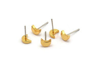 Crescent Moon Stud, 6 Stainless Steel Earring Posts With Gold Plated Brass Crescent Moon Stud, Ear Studs (7x14.5mm) E339