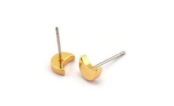 Crescent Moon Stud, 6 Stainless Steel Earring Posts With Gold Plated Brass Crescent Moon Stud, Ear Studs (7x14.5mm) E339