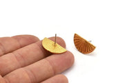 Semi Circle Earring, 2 Gold Plated Brass Half Moon Stud Earrings (22x11x1.2mm) N1330