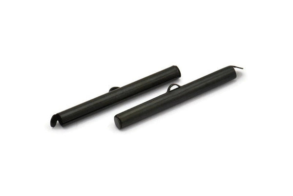 Black Slide On End, 6 Oxidized Black Brass Slide On End Clasps for Seed Beads, Findings, Bracelets (40x4mm) BS 2120
