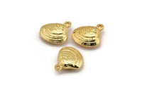 Gold Shell Charm, 2 Gold Plated Brass Shell Charms With 1 Loop, Earrings, Findings (14x9mm) N1047