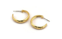 Earring Studs, 2 Gold Plated Brass -  Circle Stud Earrings - Gold Plated Brass Earrings - Circle Earrings (24x5mm) N1306