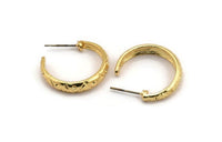 Earring Studs, 2 Gold Plated Brass -  Circle Stud Earrings - Gold Plated Brass Earrings - Circle Earrings (24x5mm) N1306
