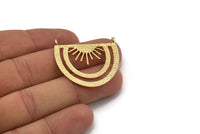 Gold Sun Pendant, Gold Plated Brass Sunshine Pendant With 2 Loops (35x28x0.80mm) N0971