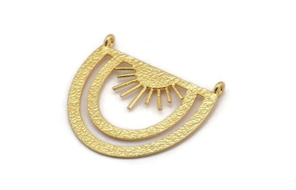 Gold Sun Pendant, Gold Plated Brass Sunshine Pendant With 2 Loops (35x28x0.80mm) N0971