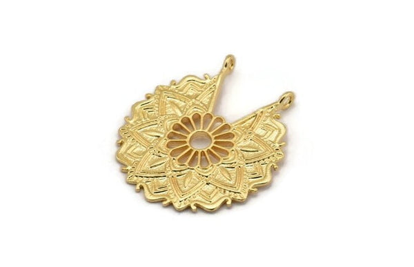 Gold Ethnic Charm, Gold Plated Brass Ethnic Charm With 2 Loops, Earring, Finding, Pendant (33x30mm) N0834