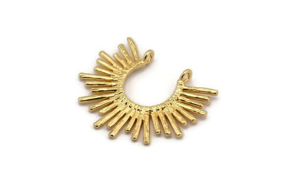 Gold Sun Charm, 2 Gold Plated Brass Sunshine Charms With 2 Loops, Pendants (31x25x1.5mm) N1280