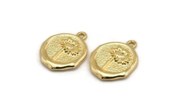 Altın Papatya Charm, 1 Halkalı 2 Altın Kaplama Pirinç Çiçek Charm Küpe, Kolye Uçları, Bulgular (16x18mm) N0889