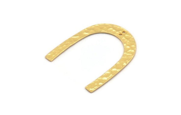 Gold Geometric Charm, Hammered Gold Plated Brass U Shaped Pendant With 2 Holes, Charm, Finding (42x36x1mm) N0931