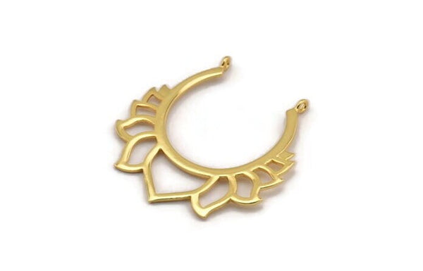 Lotus Flower Pendant, Gold Plated Brass Hammered Lotus Flower Pendant With 2 Loops, Earring, Charm (46x46mm) N0830