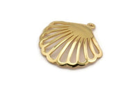 Gold Shell Charm, Gold Plated Brass Sea Shell Pendant With 1 Loop (31x32x1mm) N1293