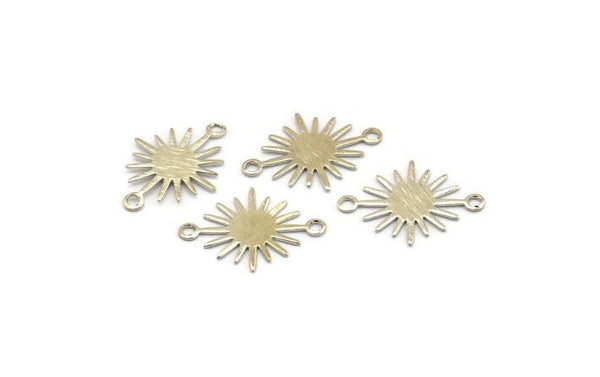 Silver Sunny Connector, 24 Silver Tone Brass Textured Sunny Connectors With 2 Loops (18x13x0.50mm) D0733