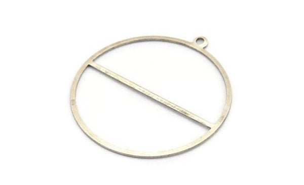 Silver Circle Charm, 4 Antique Silver Plated Brass Circle Charms With 1 Loop, Pendants, Earrings, Findings (41x38x0.6mm) M02063 Q0790