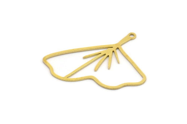 Brass Leaf Charm, Raw Brass Ginkgo Leaf Charms With 1 Loop, Charm Pendants (32x36x0.60mm) A5054