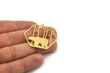 Brass Hexagon Charm, 4 Raw Brass Bear Patterned Hexagon Shaped Charms With 1 Loop, Earring Findings, Geometric Charms (37x39x0.60mm) A5012