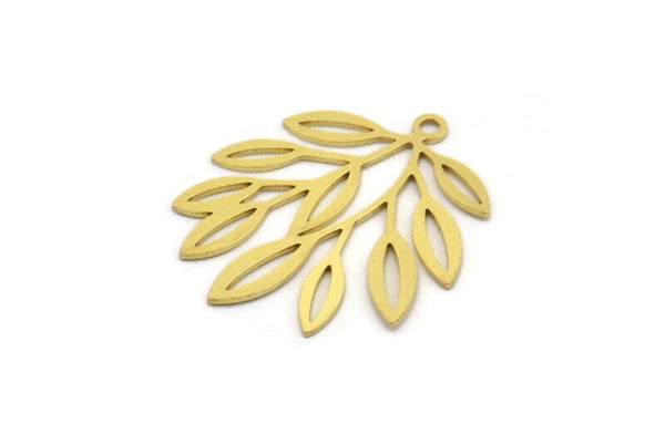 Brass Leaf Charm, 8 Raw Brass Branch Charms With 1 Loop, Charm Pendants (27x22.5x0.60mm) A5026