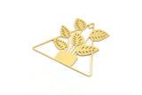 Brass Leaf Charm, 2 Raw Brass Potted Plant Shaped Charms With 1 Hole, Flower Findings (42.5x48x0.60mm) A5068