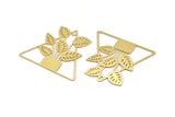 Brass Leaf Charm, 2 Raw Brass Potted Plant Shaped Charms With 1 Hole, Flower Findings (42.5x48x0.60mm) A5068