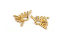 Gold Sun Earring, 2 Gold Plated Brass Hammered Sunshine Stud Earrings (36x23x1.7mm) N1284