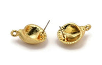 Gold Shell Earring, 2 Gold Plated Brass Sea Shell Stud Earrings With 1 Loop, Findings (22x16mm) N0943