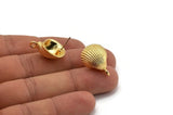 Gold Shell Earring, 2 Gold Plated Brass Sea Shell Stud Earrings With 1 Loop, Findings (22x16mm) N0943