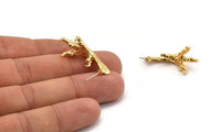 Gold Paw Earring, 2 Gold Plated Brass Bird Paw Stud Earrings (33x15mm) N1078