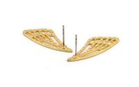 Gold Wing Earring, 2 Gold Plated Brass Wing Stud Earrings, Findings (29x11x1mm) N1131