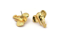 Gold Elephant Earring, 2 Gold Plated Brass Elephant Stud Earrings (19mm) N1042