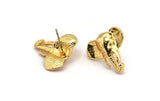 Gold Elephant Earring, 2 Gold Plated Brass Elephant Stud Earrings (19mm) N1042