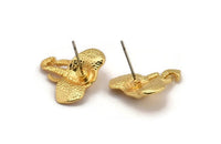 Gold Elephant Earring, 2 Gold Plated Brass Elephant Stud Earrings (19mm) N1042