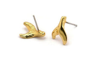 Gold Fish Tail Earring, 4 Gold Plated Brass Fish Tail Stud Earrings (12x10mm) N1083