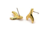 Gold Fish Tail Earring, 4 Gold Plated Brass Fish Tail Stud Earrings (12x10mm) N1083