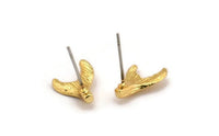 Gold Fish Tail Earring, 4 Gold Plated Brass Fish Tail Stud Earrings (12x10mm) N1083