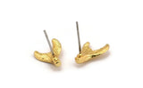 Gold Fish Tail Earring, 4 Gold Plated Brass Fish Tail Stud Earrings (12x10mm) N1083