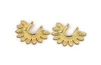 Gold Leaf Charm, 2 Gold Plated Brass Leaf Charm Pendants With 2 Loops Earrings, Findings (33x25mm) N0820