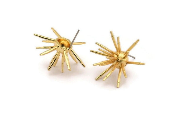 Gold Molecule Earring, 2 Gold Plated Brass Molecule Stud Earrings (27x15mm) N1252